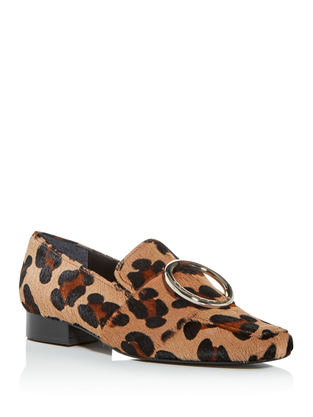 DORATEYMUR Womens Beige Leopard Print Buckle Accent Comfort Harput Square Toe Block Heel Slip On Leather Loafers Shoes 38
