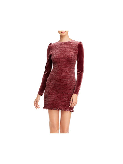 AQUA Womens Textured Long Sleeve Crew Neck Mini Body Con Dress