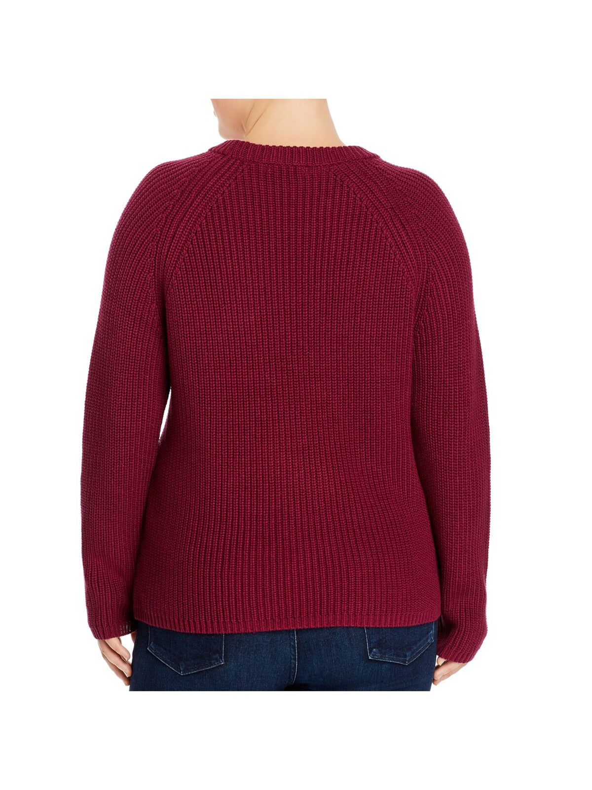 AQUA CURVE Womens Burgundy Ribbed Long Raglan-sleeve Crew Neck Sweater 3X