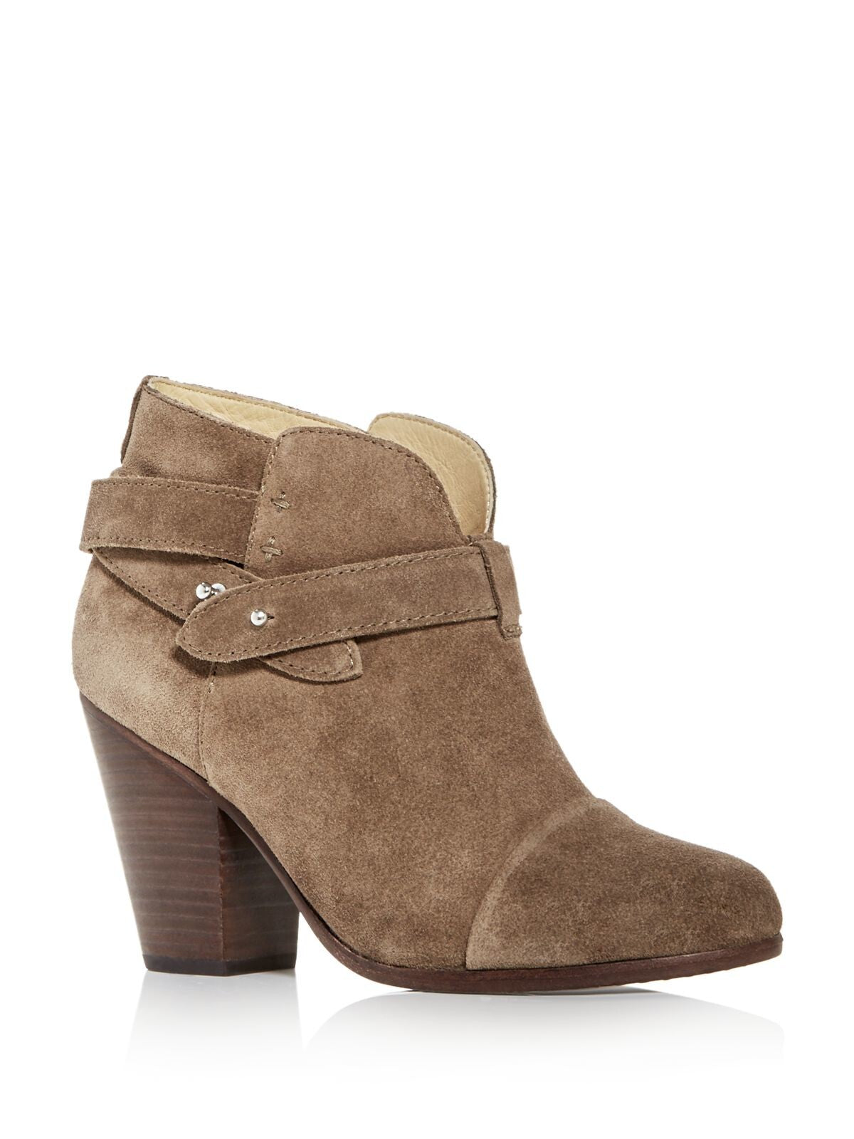 RAG & BONE Womens Taupe Suede Beige Wrap Around Adjustable Straps With Pushpin Closure Harrow Cap Toe Stacked Heel Leather Booties 37