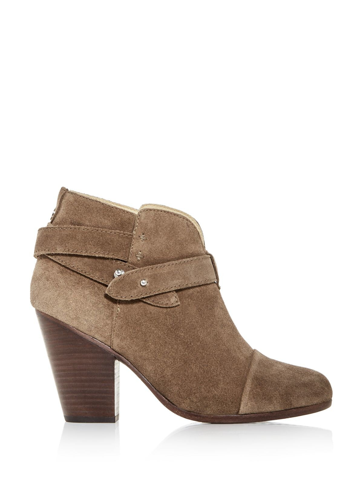 RAG & BONE Womens Taupe Suede Beige Wrap Around Adjustable Straps With Pushpin Closure Harrow Cap Toe Stacked Heel Leather Booties 39.5