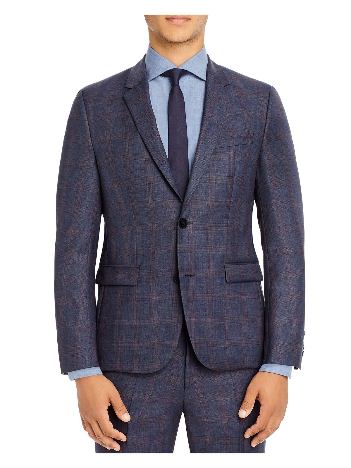 HUGO Mens Blue Single Breasted, Windowpane Plaid Extra Slim Fit Suit Separate Blazer Jacket 40R