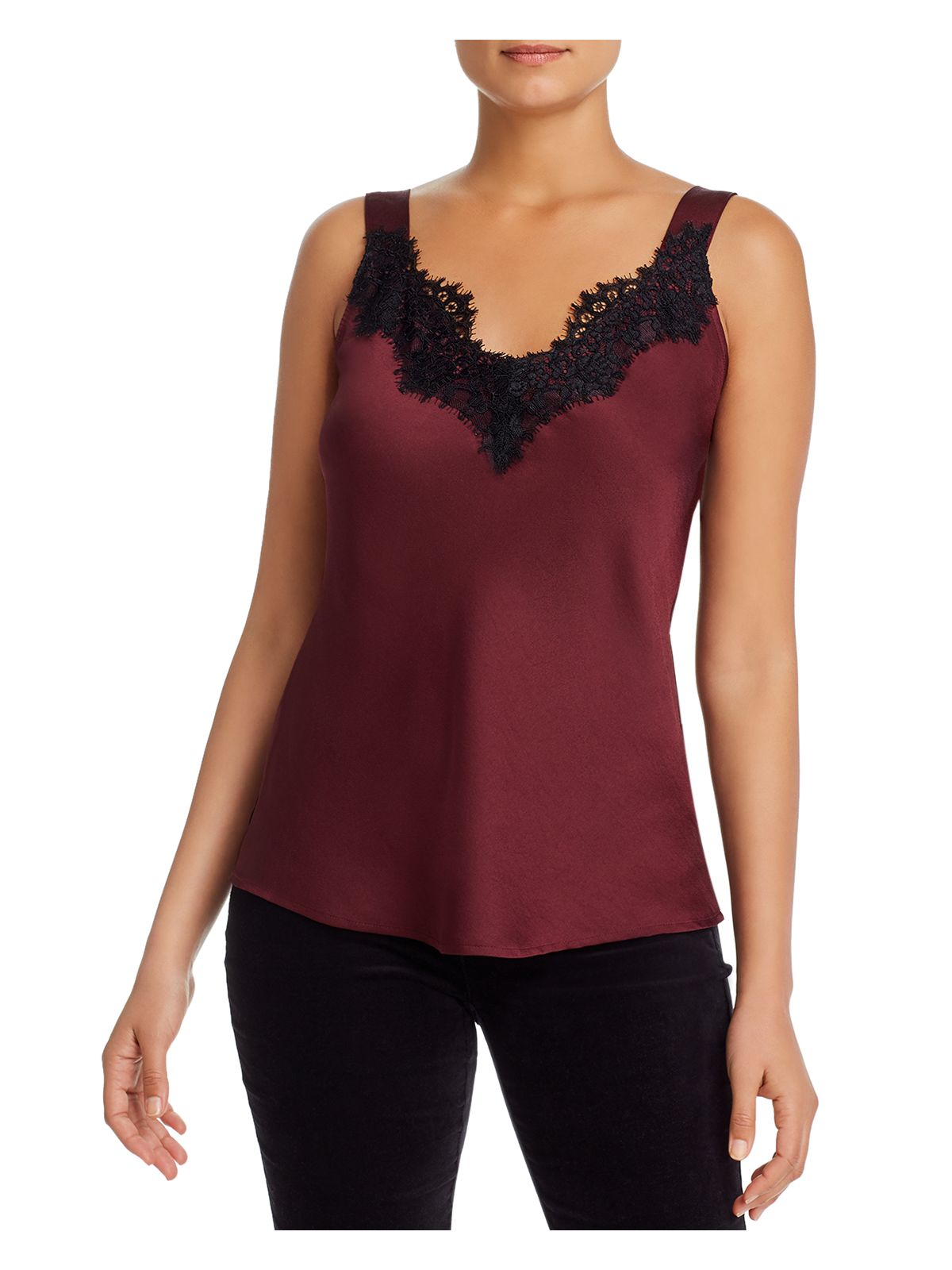 NIC+ZOE Womens Burgundy Lace Floral Sleeveless V Neck Cami Top S
