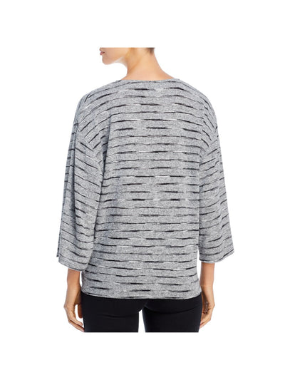 A + A COLLECTION Womens Gray Striped 3/4 Sleeve V Neck Top M