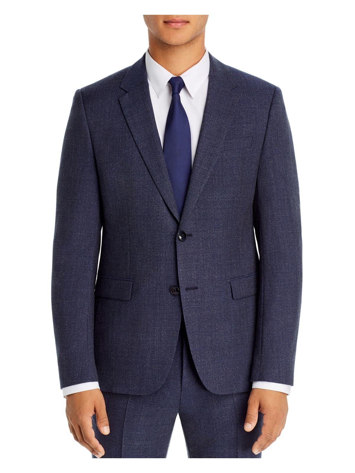 HUGO BOSS Mens Astian Melange Navy Single Breasted, Slim Fit Wool Blend Suit Separate Blazer Jacket 42L