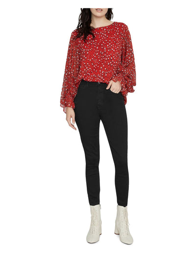 SANCTUARY Womens Red Animal Print Long Sleeve Scoop Neck Wear To Work Blouse Juniors M