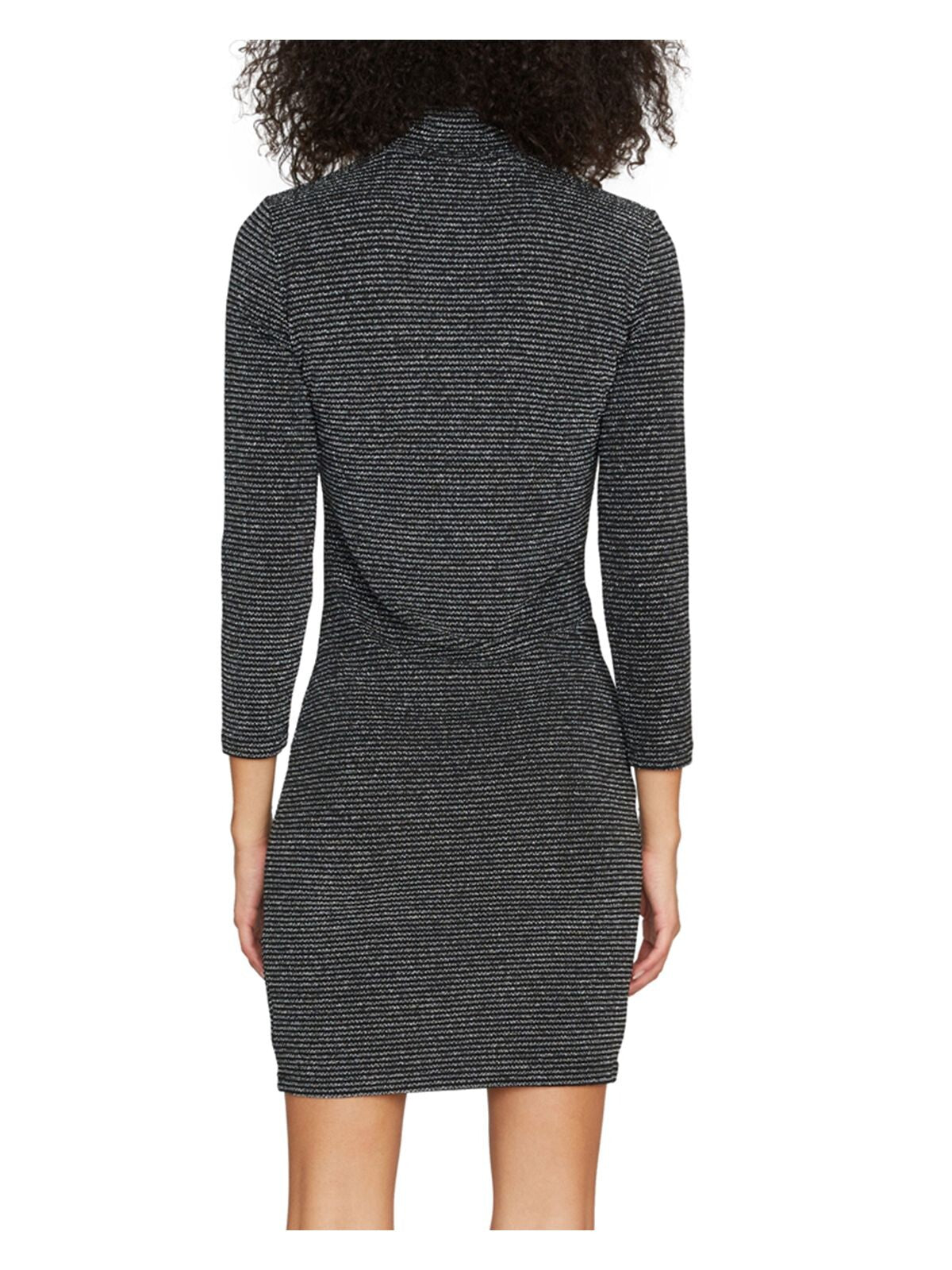 SANCTUARY Womens Black Glitter Sweater Striped 3/4 Sleeve Turtle Neck Short Party Sheath Dress Juniors XS