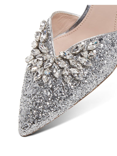 MIU MIU Womens Silver Rhinestones Slingback Embellished Glitter Crystal Pointed Toe Sculpted Heel Buckle Leather Pumps Shoes