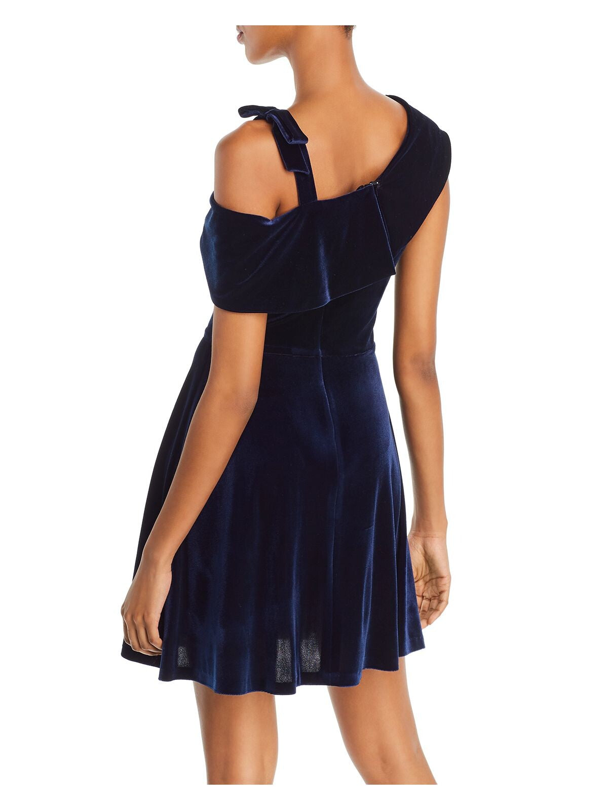 AQUA Womens Navy Asymmetrical Neckline Short Party Fit + Flare Dress XS