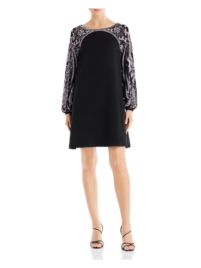 AIDAN MATTOX Womens Black Embellished Boat Neck Above The Knee Cocktail Shift Dress 2