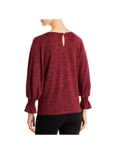 STATUS BY CHENAULT Womens Burgundy Stretch Heather Long Sleeve Jewel Neck Wear To Work Sweater XS