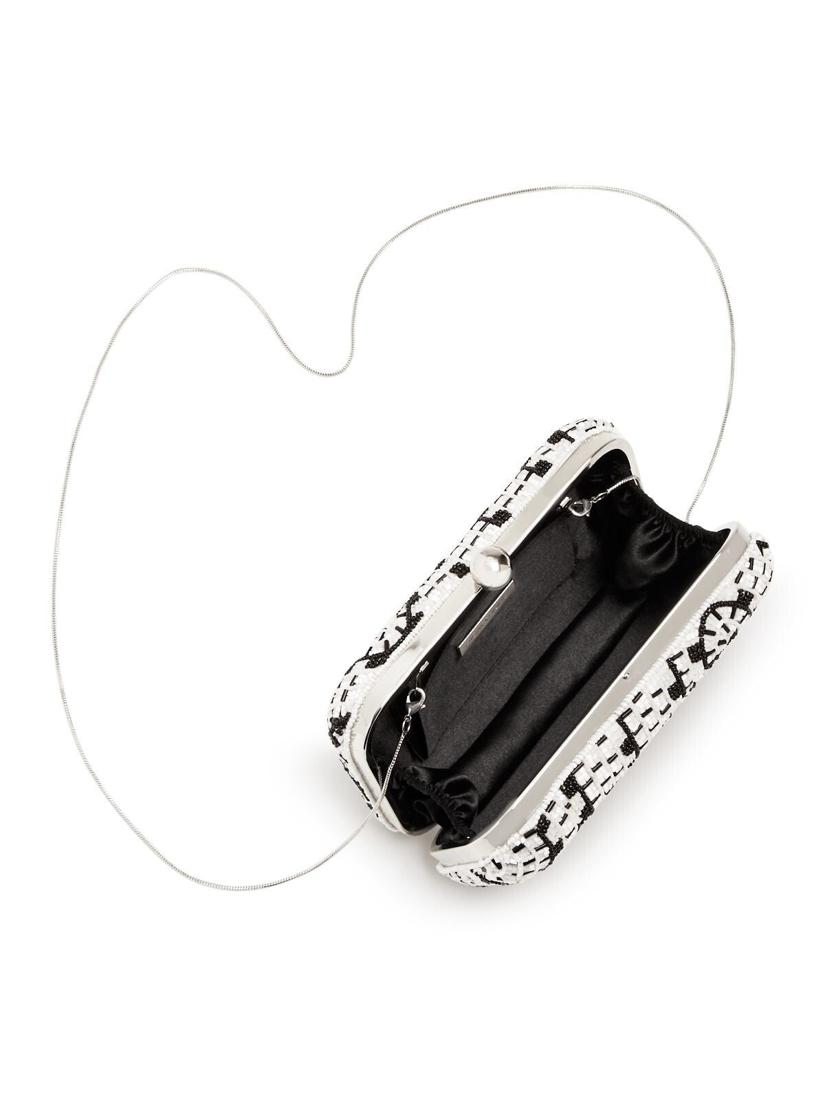 From St. Xavier Women's White Sequined Chain Strap Minaudiere Clutch Handbag