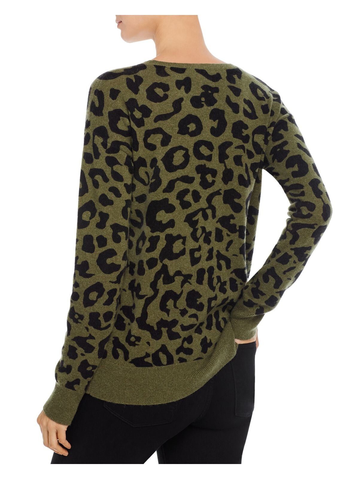 Designer Brand Womens Green Animal Print Long Sleeve Crew Neck Sweater S