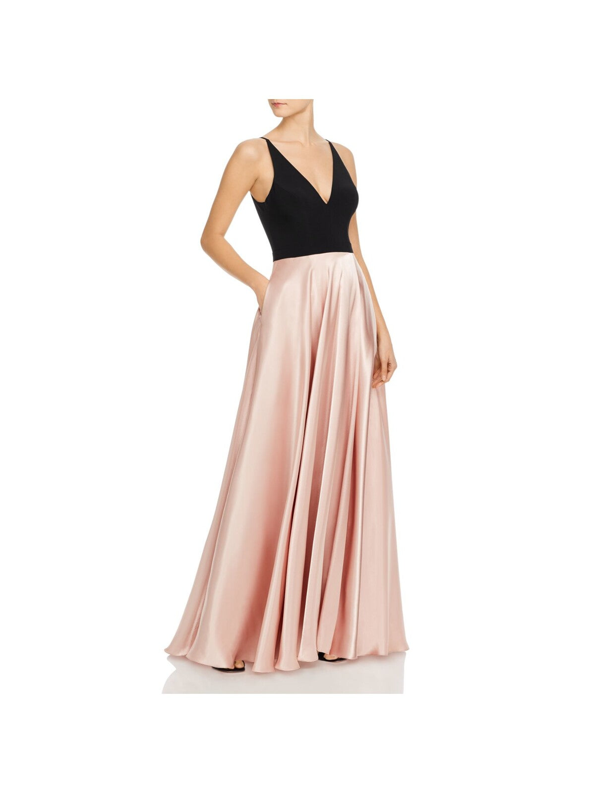AQUA DRESSES Womens Beige Stretch Zippered Wrap Style Skirt Lined Color Block Sleeveless V Neck Full-Length Evening Gown Dress 4