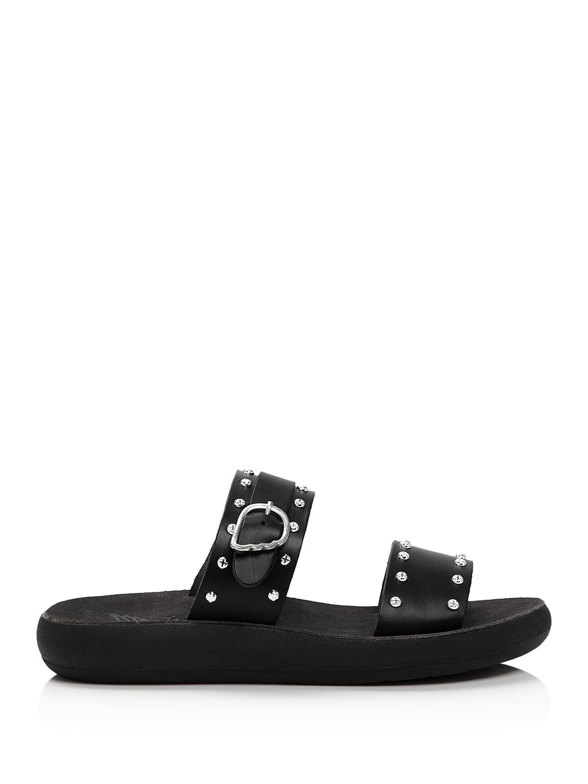 ANCIENT GREEK SANDALS Womens Black Buckle Accent Studded Preveza Round Toe Wedge Slip On Leather Slide Sandals Shoes 41