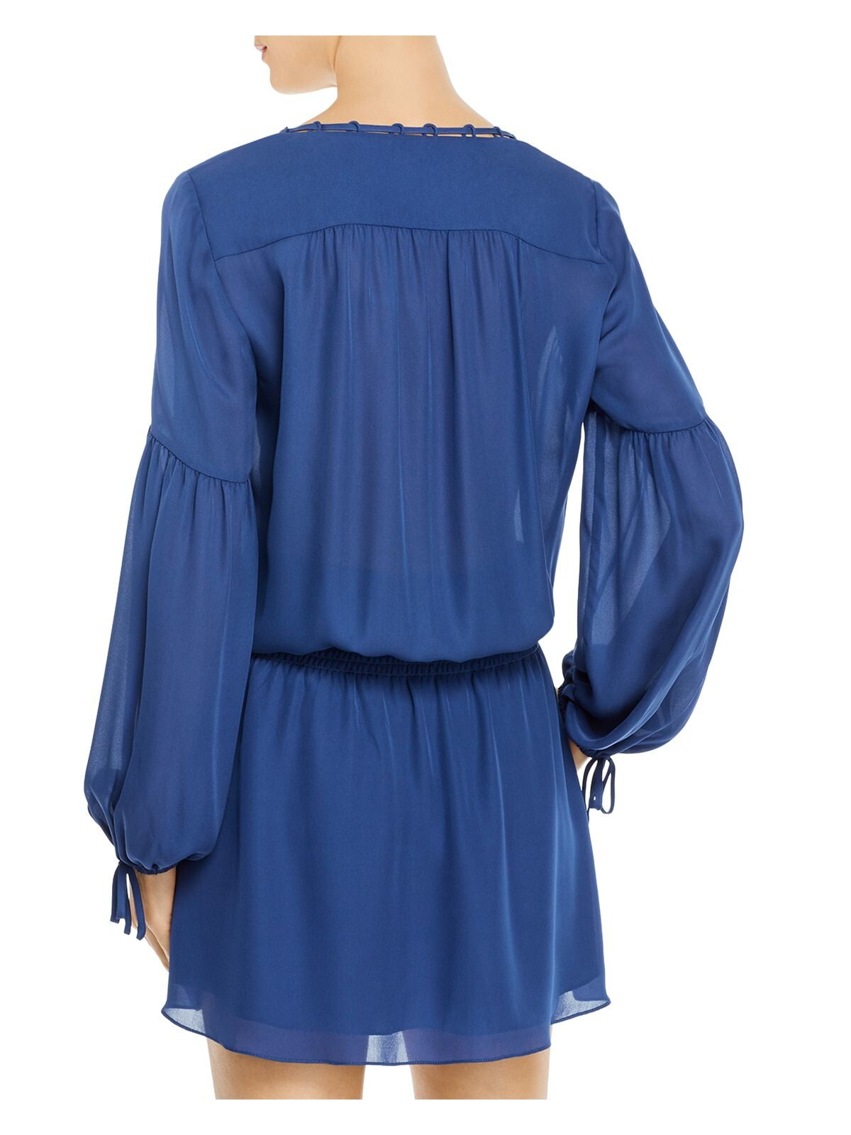 PARKER Womens Blue Tie Smocked Long Sleeve Sweetheart Neckline Mini Blouson Dress S