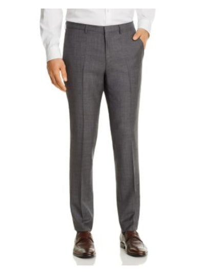 HUGO BOSS Mens Hesten Gray Flat Front, Extra Slim Fit Wool Blend Suit Separate Pants 36R