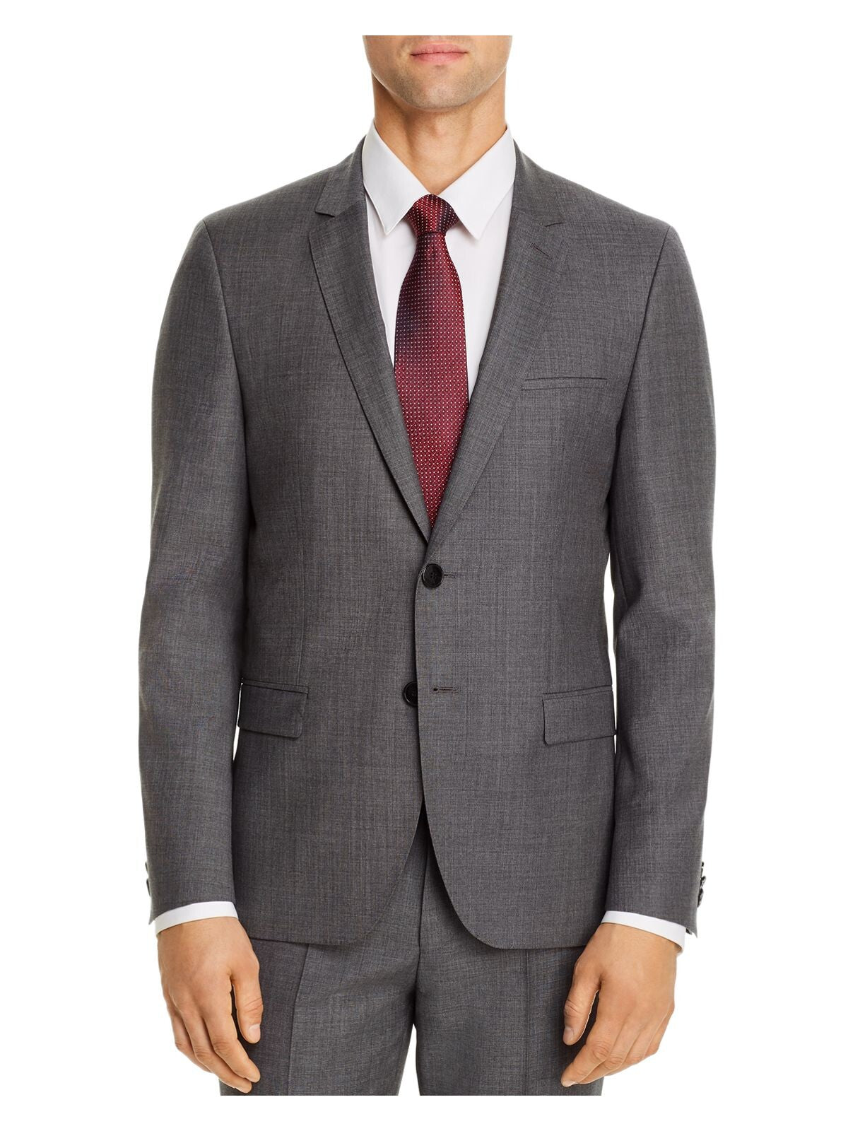 HUGO BOSS Mens Arti Sharkskin Gray Single Breasted, Extra Slim Fit Wool Blend Suit Separate Blazer Jacket 46R