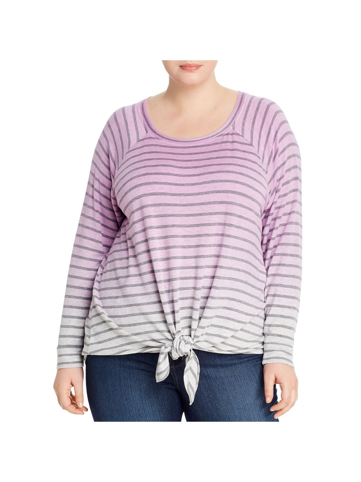 CUPIO Womens Purple Stretch Long Sleeve Scoop Neck Top Plus 1X