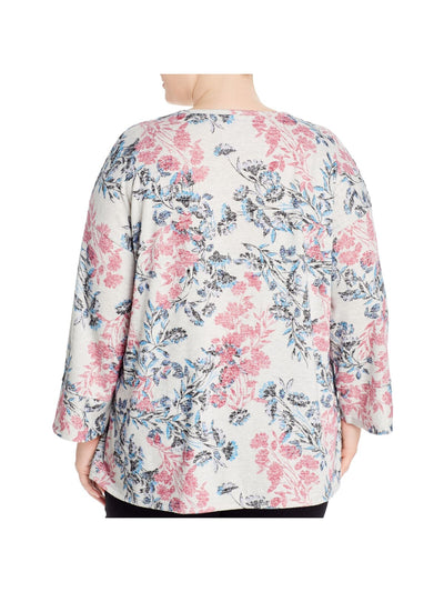CUPIO BLUSH Womens Pink Floral Long Sleeve V Neck Wear To Work Sweater Plus 1X