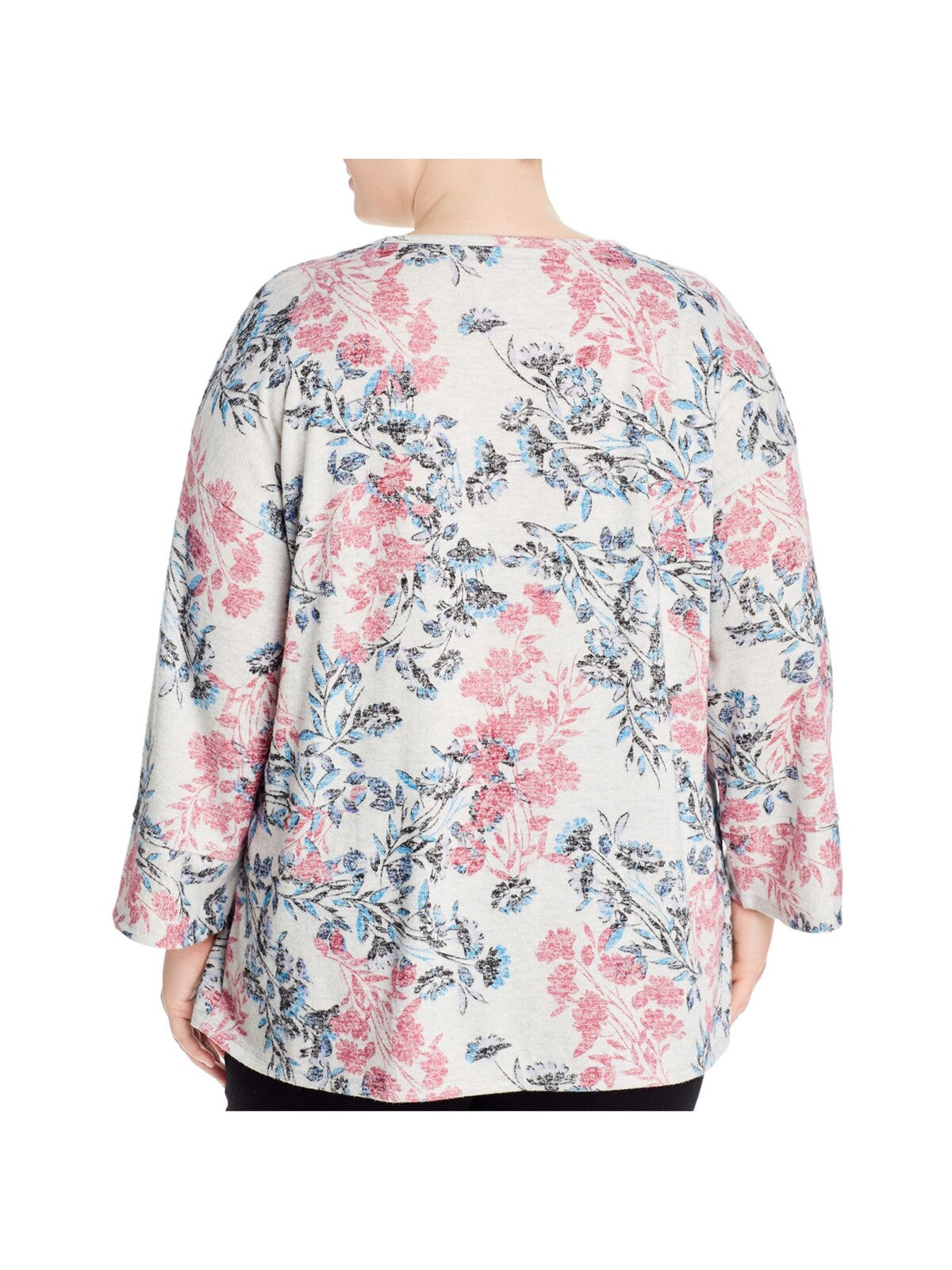 CUPIO BLUSH Womens Pink Floral Long Sleeve V Neck Wear To Work Sweater Plus 2X