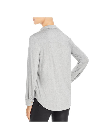 THREE DOTS Womens Gray Stretch Heather Long Sleeve Collared Button Up Top M