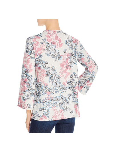 CUPIO BLUSH Womens White Stretch Floral Long Sleeve V Neck Sweater S