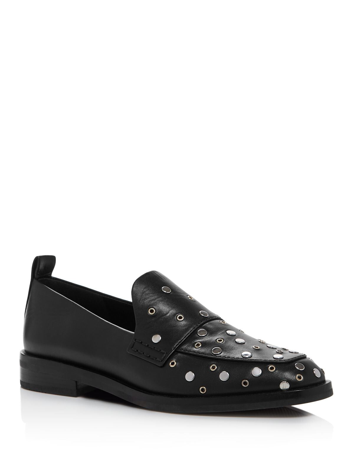 3.1 PHILLIP LIM Womens Black Studded Padded Alexa Square Toe Block Heel Slip On Leather Loafers Shoes 39