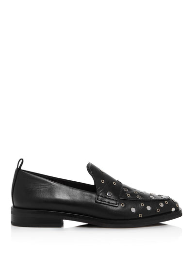 3.1 PHILLIP LIM Womens Black Studded Padded Alexa Square Toe Block Heel Slip On Leather Loafers Shoes