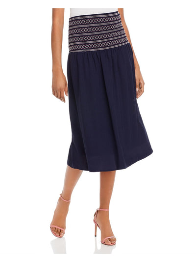 AQUA Womens Navy Patterned Midi A-Line Skirt S