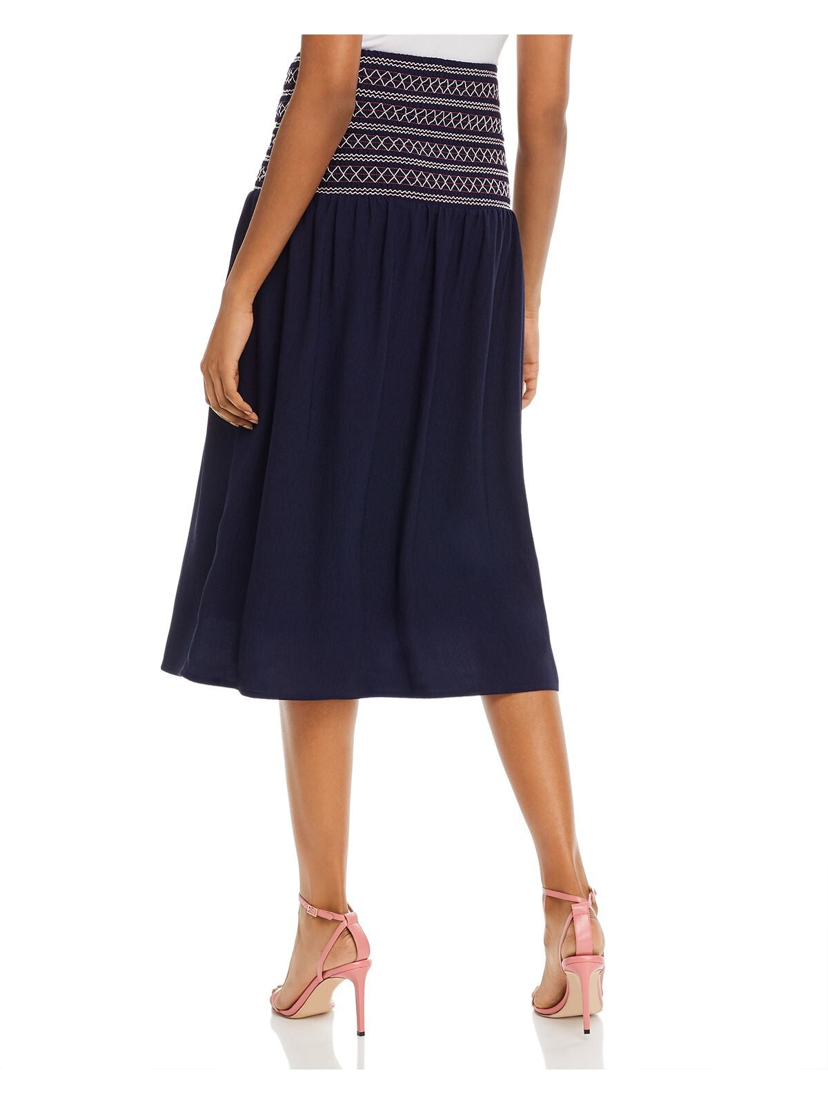 AQUA Womens Navy Patterned Midi A-Line Skirt S