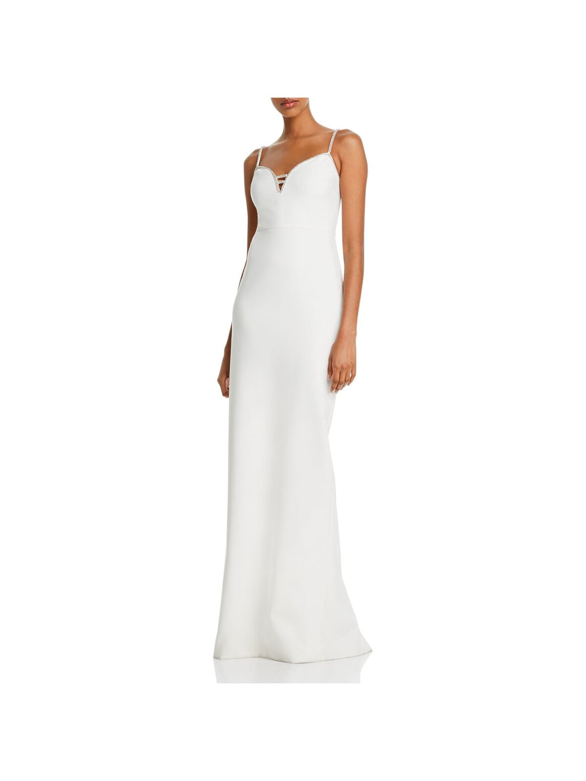 LIKELY Womens White Beaded Zippered Cut Out Slitted Spaghetti Strap Sweetheart Neckline Full-Length Formal Gown Dress 2