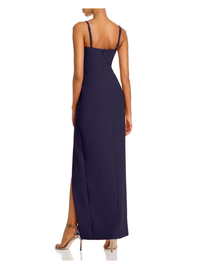 LIKELY Womens Navy Slitted Twist Front Sleeveless Square Neck Tea-Length Evening Gown Dress 6