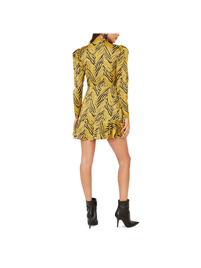 Rahi Womens Yellow Zebra Print Long Sleeve Turtle Neck Mini Party Fit + Flare Dress XS