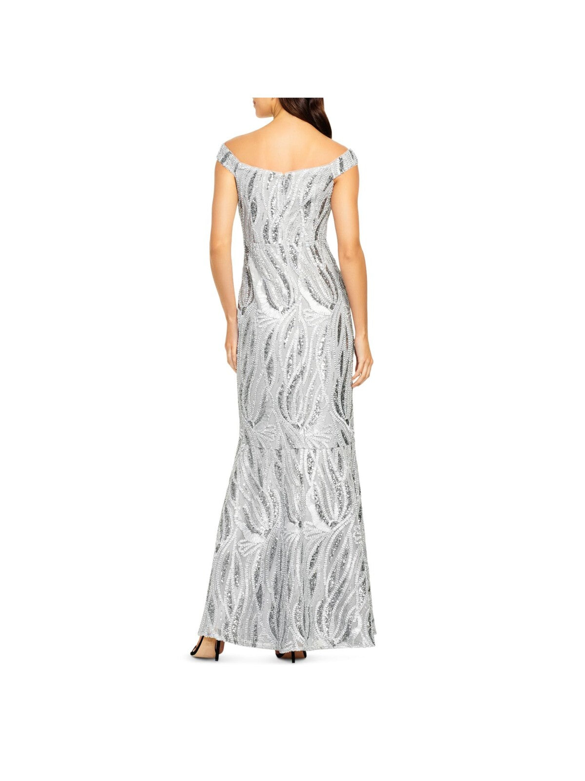 AIDAN MATTOX Womens Sequined Embroidered Trumpet Gown Sleeveless Off Shoulder Maxi Formal Dress