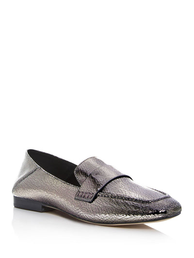 MICHAEL KORS Womens Gray Crackle-Embossed Metallic Logo Emery Square Toe Block Heel Slip On Leather Loafers Shoes 8.5 M