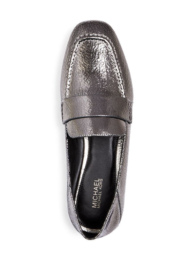 MICHAEL KORS Womens Gray Crackle-Embossed Metallic Logo Emery Square Toe Block Heel Slip On Leather Loafers Shoes M