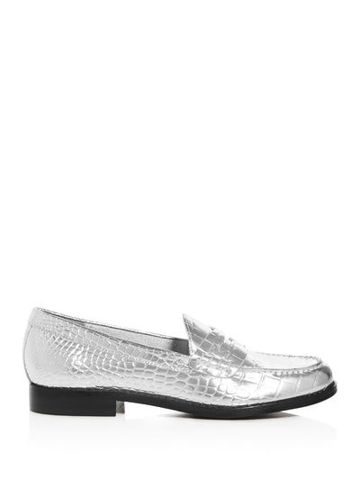 MARC FISHER Womens Silver Croc Embossed Cushioned Halli Round Toe Slip On Leather Loafers Shoes 5.5 M