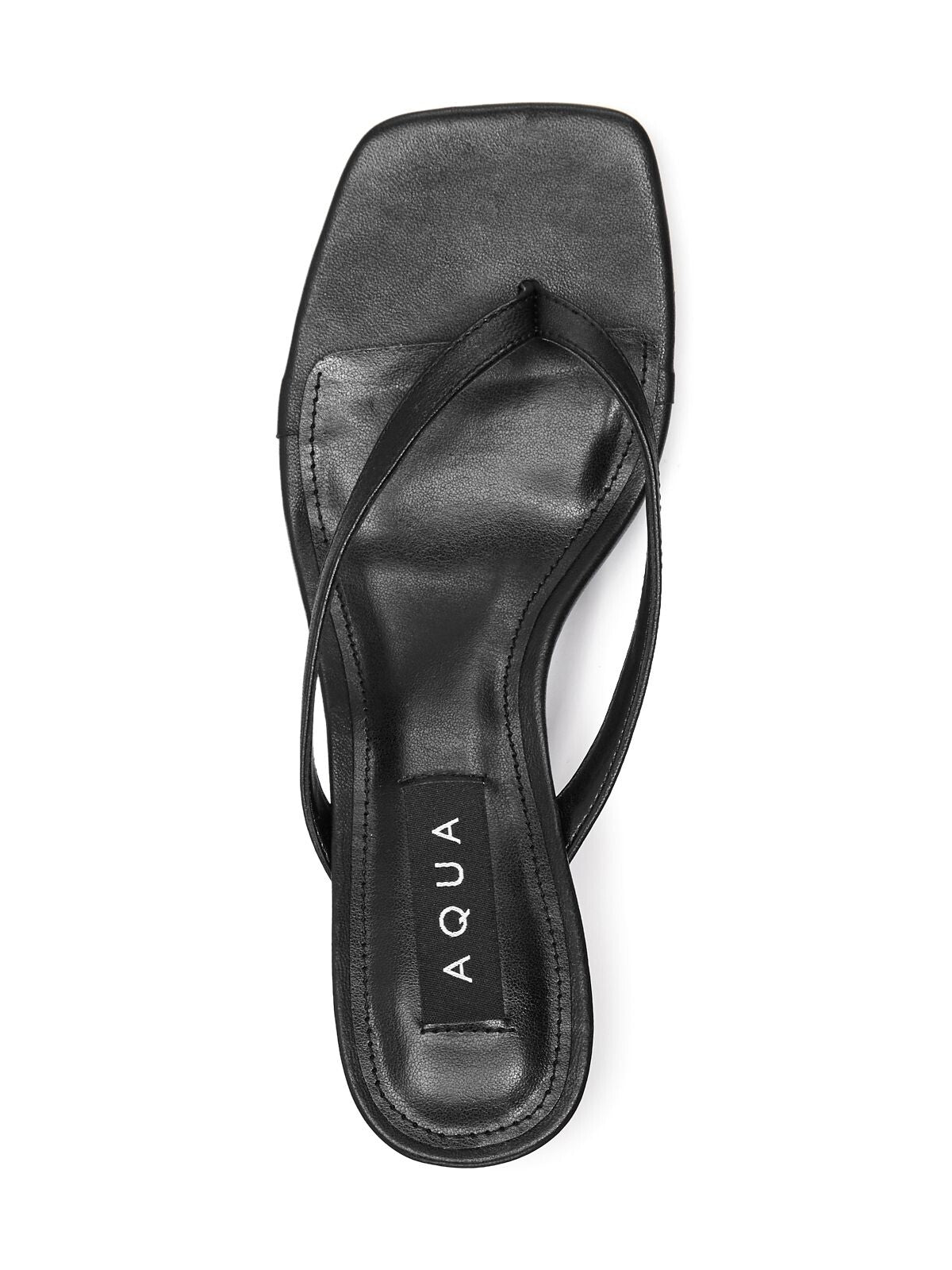 AQUA Womens Black Croc Embossed Cushioned Elsie Square Toe Flare Slip On Leather Thong Sandals Shoes 6.5 M