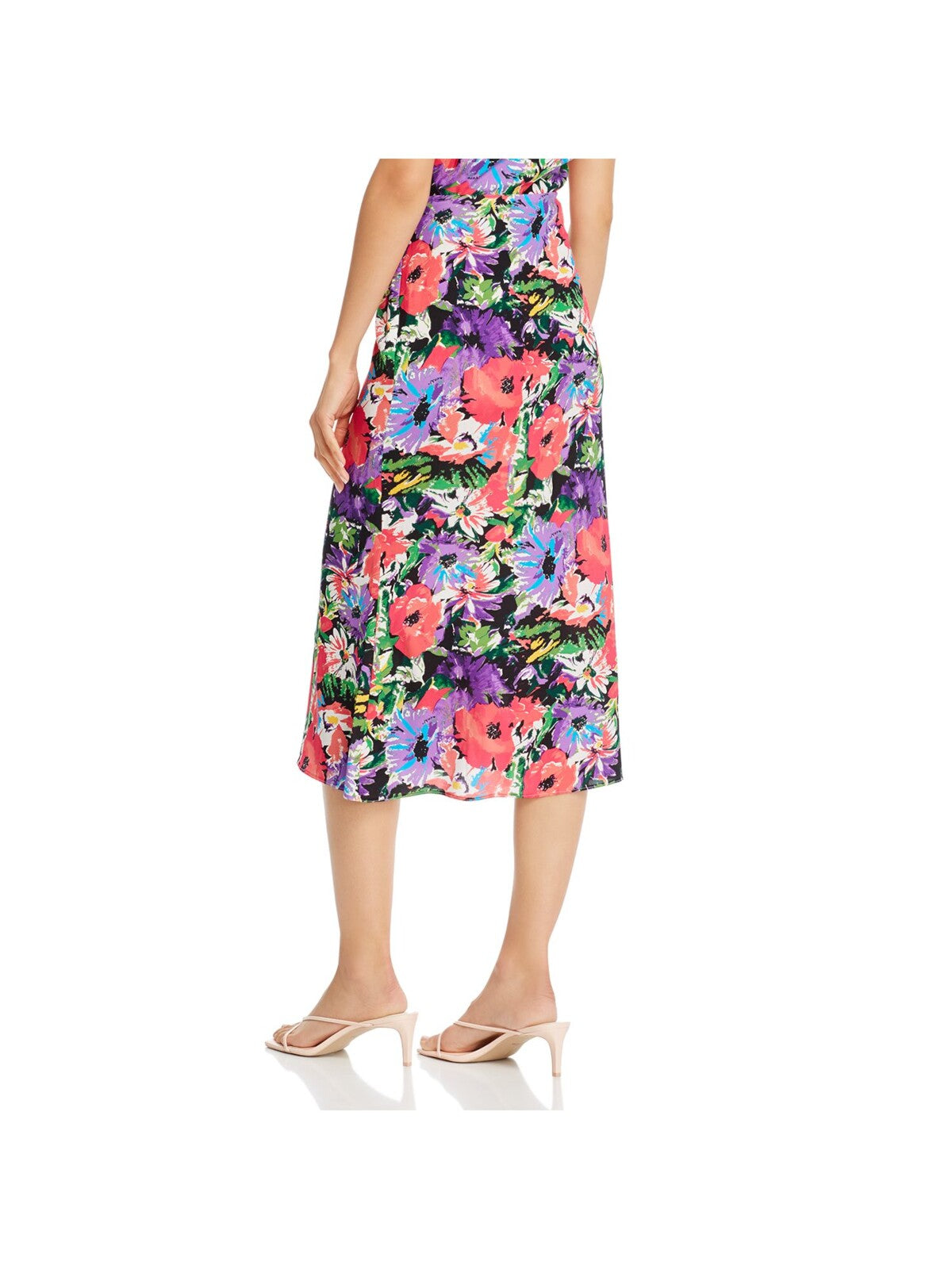 ART DEALER Womens Black Gathered Tie Floral Midi Party A-Line Skirt XS