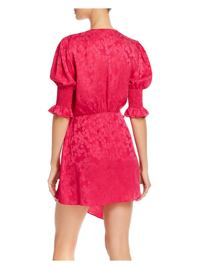 ART DEALER Womens Pink Elbow Sleeve Surplice Neckline Short Wear To Work Wrap Dress S