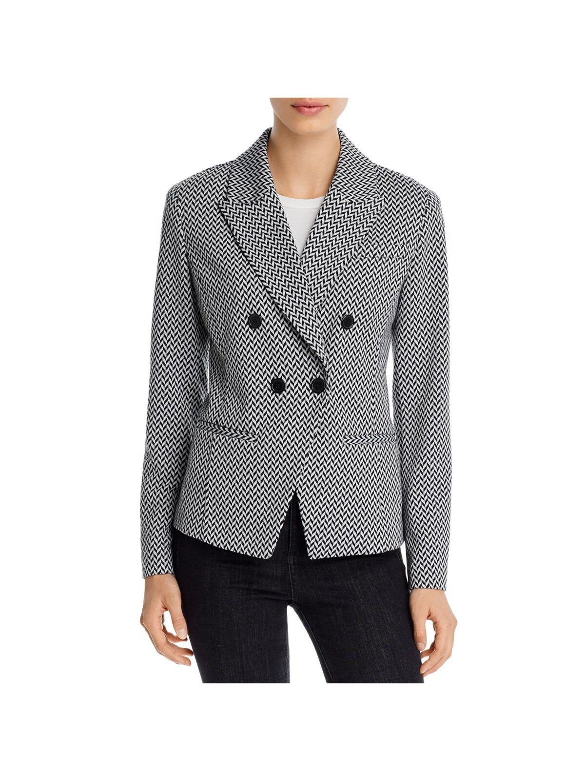 BAGATELLE Womens Black Pocketed Fitted Double-breasted Printed Wear To Work Blazer Jacket M