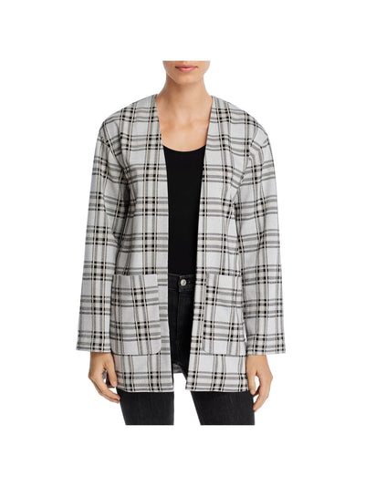 BAGATELLE Womens Gray Pocketed Open Front Cardigan Plaid Long Sleeve Wear To Work Jacket XL