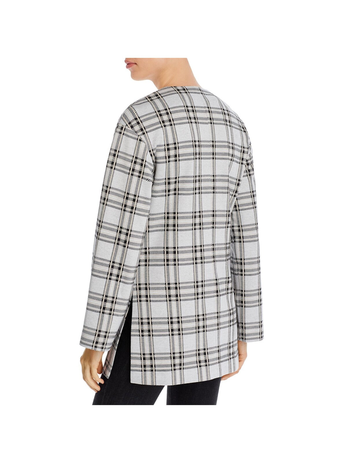 BAGATELLE Womens Gray Pocketed Open Front Cardigan Plaid Long Sleeve Wear To Work Jacket S