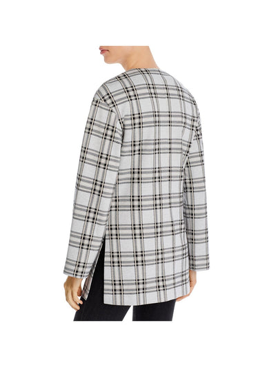 BAGATELLE Womens Gray Pocketed Open Front Cardigan Plaid Long Sleeve Wear To Work Jacket L