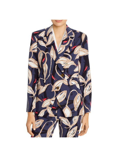 NIC+ZOE Womens Navy Stretch Pocketed Fitted Lined Printed Wear To Work Blazer Jacket Petites PM