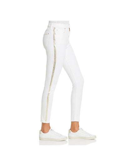 7 FOR ALL MANKIND Womens White Zippered Pocketed Metallic Ankle Skinny High Waist Jeans 32