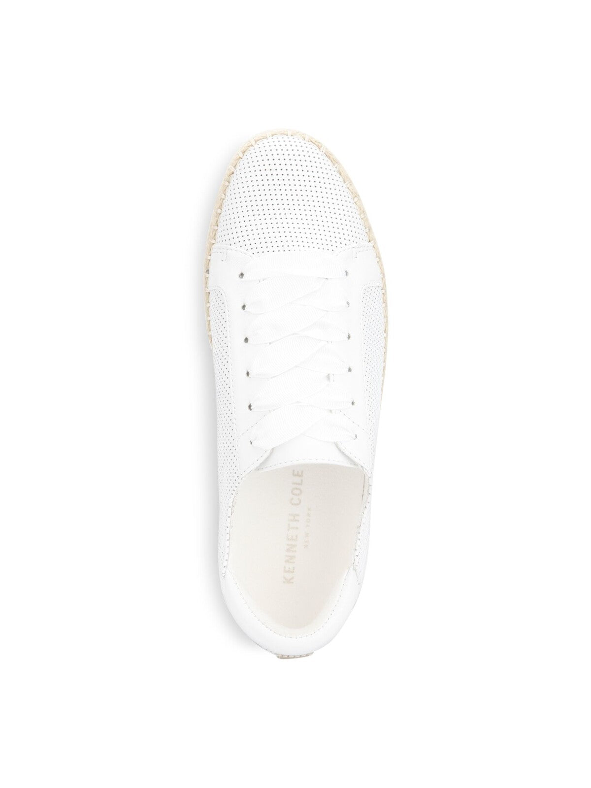 KENNETH COLE NEW YORK Womens White Espadrille Wrap Perforated Cushioned Kamspadrille Round Toe Platform Lace-Up Leather Athletic Sneakers Shoes M