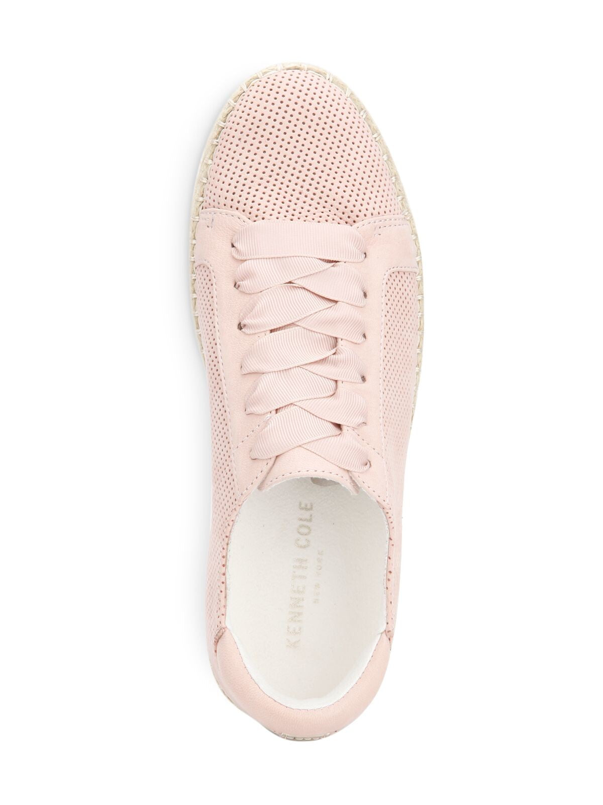KENNETH COLE Womens Pink Perforated Espadrille Wrap Cushioned Kamspadrille Round Toe Platform Lace-Up Leather Athletic Sneakers Shoes 7.5 M