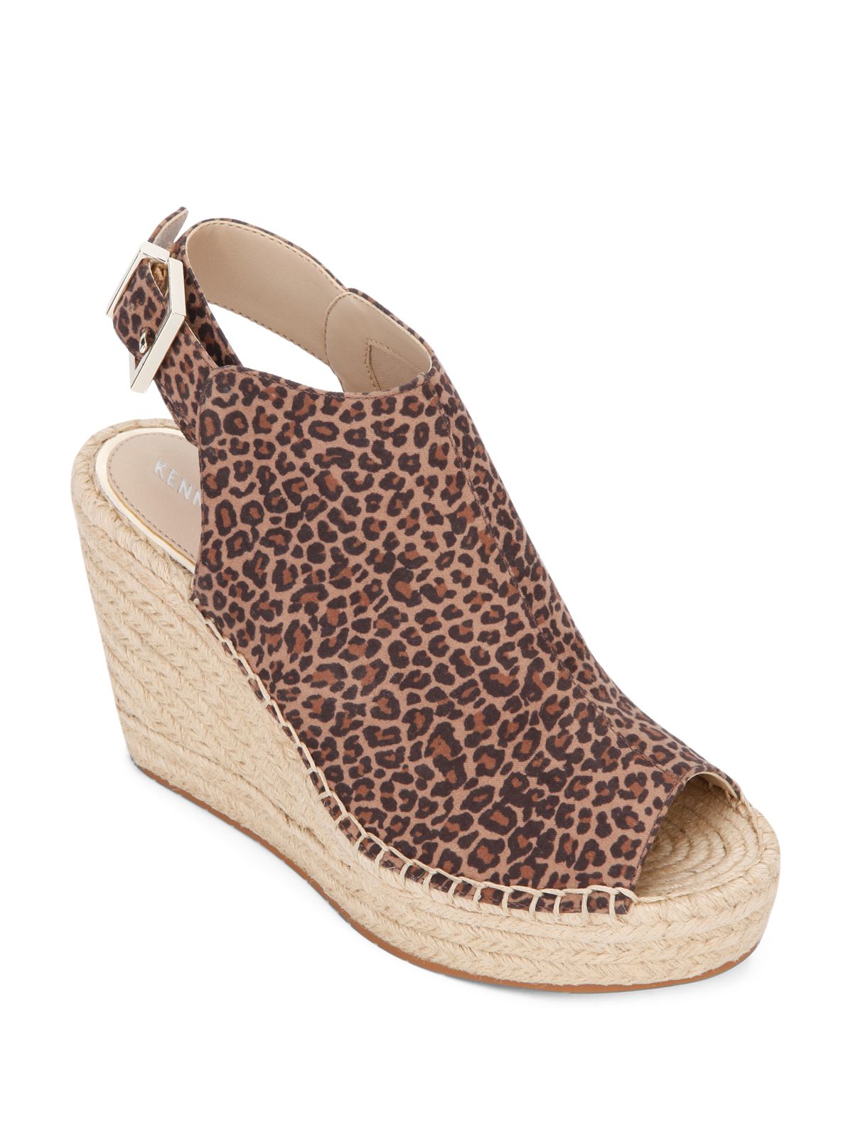 KENNETH COLE NEW YORK Womens Brown Animal Print Peep-Toe Slingback Retro-Inspired 1" Platform Padded Olivia Round Toe Wedge Buckle Espadrille Shoes 9.5 M